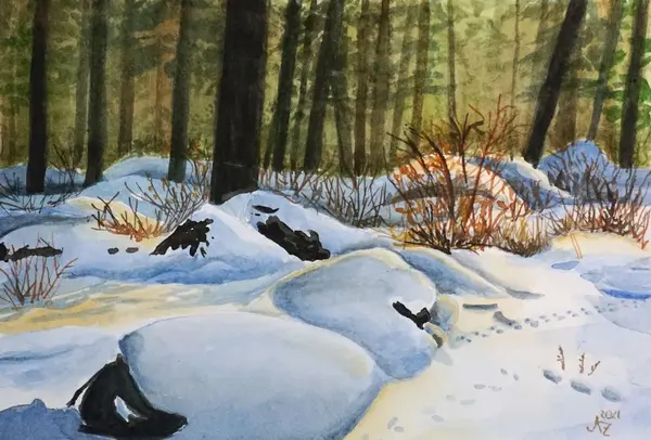 Schnee Wald Aquarell